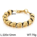 Punk skull bracelet for men in gold-tone steel with black beads and lobster clasp - Gold Color + Black Resin Bead