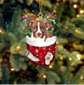 Weihnachtshunde-Anhänger mit Welpen in roter Socke und Rentiergeweih-Dekoration - Braun-weißer Welpe Typ 2