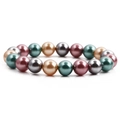 Elegant multi-colored pearl shell bracelet featuring pink, green, and gold beads on white background - 10mm