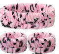 Set fascia e polsini in peluche rosa a pois neri per il lavaggio del viso - Set da 3 Pezzi Stampa Leopardata Rosa (192#) / Set di 3 pezzi