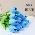 Artificial sky blue PU tulips bouquet for home decoration with realistic petal texture - Sky Blue