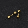 Golden 16G stainless steel barbell ear stud with smooth ball and faceted sphere design - Round Ball-3mm / Gold