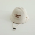 Beige baby corduroy bucket hat featuring bear embroidery and adjustable chin strap - 48-50cm (1-2 Years) / Sunny Bear Style / Off White