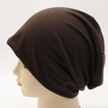 Slouchy dark brown knitted beanie cap for men and women with a soft ribbed texture - Adjustable / Coffee