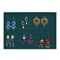 Dark green velvet jewelry tray displaying various earrings in a six-slot organizer - Dark Green-Long Strip Earring Style(SSZSH-04295)