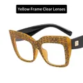 Occhiali cat-eye oversize squadrati con trama gialla screpolata e stanghette nere - Tartaruga Gialla