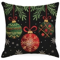 Detail of Christmas pillowcase with festive embroidery on high-quality black linen fabric - 45*45cm (Insert Not Included) / Black Christmas Balls