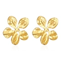 Golden hammered texture four-leaf clover stud earrings in minimalist floral design - Five-Leaf Flower Stud Gold (MS-427)
