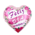 Pink heart-shaped foil balloon with roses and Feliz Día mamá text for Mother's Day - 18 Inch Pink Rose Floral Heart Happy Mother's Day (TX019)