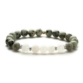 Detail of natural spotted stone beads and white turquoise bracelet with metal spacers - Flash and White Stone