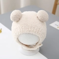 Plush beige bear ears beanie for babies featuring soft faux shearling and warm ear flaps - Hat Only / Beige