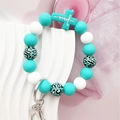 Turquoise leopard silicone beaded keychain with a Jesus cross pendant and silver hardware - Green