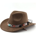 Cappello da cowboy in pelle scamosciata marrone scuro con fascia etnica turchese e tesa larga - M (56-58cm) / caffè