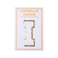 Detailed view of 8CM white chenille letter I patch with gold glitter edge and adhesive backing - Letter I / White