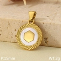 Pendentif rond en acier doré avec incrustation de nacre et diamètre de 15mm - Style d'Hexagone (KP116504-ZLA)