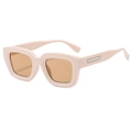 Retro rectangle sunglasses with beige thick frames and brown lenses at a 45-degree angle - Creamy White Frame Champagne Lens