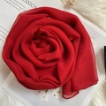 Red silk scarf folded into a rose shape on white magazine with pearl accents - Dark Red / 160x50cm