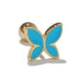 Golden butterfly stud earring with light blue enamel inlay and secure screw back closure - Blue Butterfly