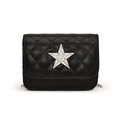 Black quilted crossbody bag for kids with star rhinestone accent and silver chain strap - Black