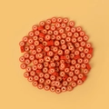 Flat round red clay beads with white heart patterns for DIY jewelry making sets - Red Heart