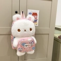 Zaino carino in peluche con coniglio bianco e tasca rosa con cerniera per donne e ragazze - Borsa singola ispessita migliorata / Rosa Scuro
