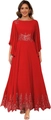 Elegant red chiffon formal dress with floral lace applique and cape sleeves - Red / US size 2 (S)