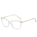 Transparente Cat-Eye-Brille mit Kristallrahmen und schlanken goldenen Metallbügeln - Klarer Rahmen Blaulichtfilter