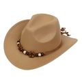 Detail of the camel felt cowboy hat featuring a handcrafted braided bead band decoration - M (56-58cm) / Camel (168-E)
