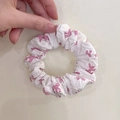 Hand holding pink bow pattern scrunchie featuring elegant double-layer lace fabric - Q617-3 White Pink Bow Small