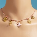 Roze en blauwe gevlochten ketting met 18K gouden zeester- en schelphangers - Roze Blauw Groen Gevlochten Marine Stijl (Met Roze Zeester & Schildpad)