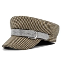 Detail of houndstooth army cap featuring a rhinestone belt buckle and woven texture - M (56-58cm) / Yellow Houndstooth