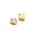 Golden heart-shaped charm pendants with round clear zircon stones and top loops - 6mm / Heart Gold White