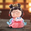 Pink and blue traditional Chinese doll figurine holding a scroll, resin desk ornament - Reading Maiden Figurine (1056-9)
