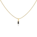 Detail of 18K gold plated snake chain necklace featuring a rectangular black zircon pendant - Single Snake Chain / Black