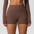 Close-up of chocolate brown high-waisted seamless shorts with athletic brushed fabric - 7101 Shorts - Chestnut / L
