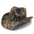 Western Cowboyhut mit schwarz-goldener Schlangenmuster-Optik und breiter Krempe Strohhut - M (56-58cm) / Schwarz Khaki