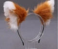 Plush brown and white faux fur cat ears on a clear headband for cosplay and Lolita style - Camel and White