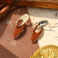 Pendientes geométricos bañados en oro de 5,5 cm con esmalte marrón para mujeres - Pendientes de tira irregular marrones