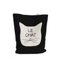 Black canvas tote bag featuring a large white cat print and LE CHAT text design - Black-LE CHAT Letters