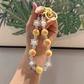 Handheld cute yellow heart beaded keychain with acrylic beads and metal lobster clasp - Yellow Heart