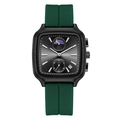 Montre carrée avec bracelet en silicone vert foncé, boîtier noir mat et cadran phase de lune - Boîtier Noir Cadran Noir Bracelet Vert Foncé