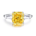 Elegant S925 silver ring featuring a large yellow square-cut stone and side diamonds - Square with Tapered Baguette Side Stones Goose Yellow Style (FDJZ-117)