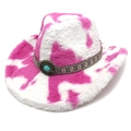 Chapeau de cowboy en peluche à motif vache rose avec bandeau en pierre turquoise - M (56-58cm) / Couronne en Cœur Rose Rouge