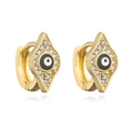 Macro detail of gold-plated evil eye hoop earrings with zircon and enamel inlays - Black