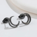 Detailed view of minimalist matte black crescent moon stainless steel stud earrings - Black