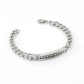 Classic silver titanium steel Cuban link bracelet with a curved metal bar and lobster clasp - Steel
