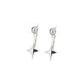 Minimalist silver North Star asymmetric stud earrings with four-pointed star pendant - Copper / Star Round Bead Stud (Silver Color)