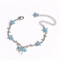Silver bracelet with blue zircon flowers and crystal leaf charms for women - Blue White Gold