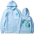 Sweat à capuche bleu clair avec imprimé palmier et motif papillon au dos - S / Hauts / Bleu Clair 1