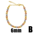Minimalist 18K gold plated tricolor 6mm beaded bracelet with lobster clasp and chain - Style B-6mm Tri-color Beads